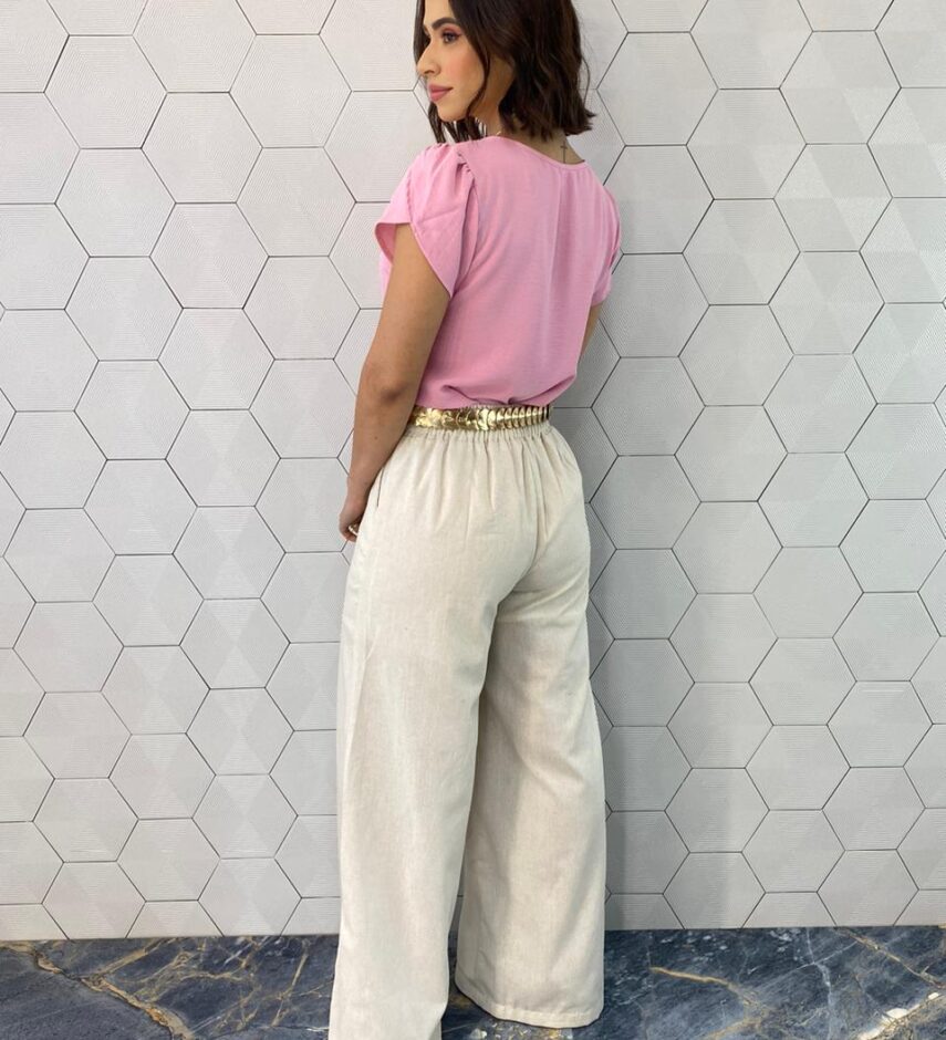 Blusa Manga Curta Feminina de Crepe Julia Rosa Claro - Fernanda Ramos Store