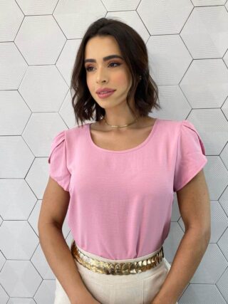 Blusa Manga Curta Feminina de Crepe Julia Rosa Claro - Fernanda Ramos Store