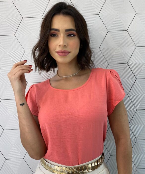 Blusa Manga Curta Feminina de Crepe Julia Salmão - Fernanda Ramos Store