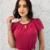 Blusa Manga Curta Feminina Detalhe em Trança Rose Escuro - Fernanda Ramos Store