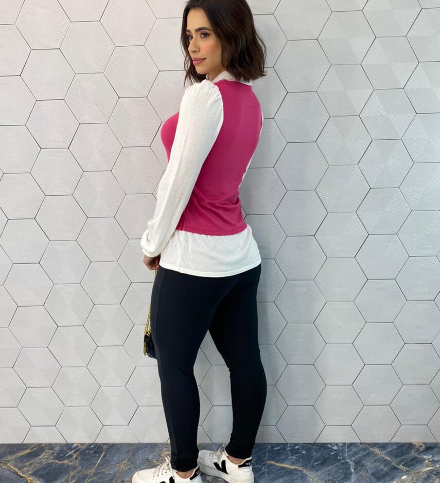fernandaramosstore com br Blusa Manga Longa Feminina Modal com Sobreposição Rosa 4