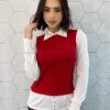 Blusa Manga Longa Feminina Modal com Sobreposição Vermelha Fernanda Ramos Store