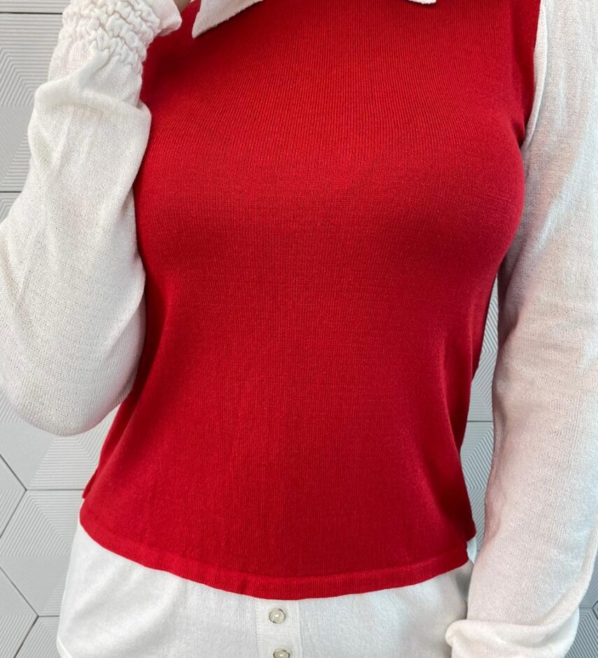 fernandaramosstore com br Blusa Manga Longa Feminina Modal com Sobreposição Vermelha 2