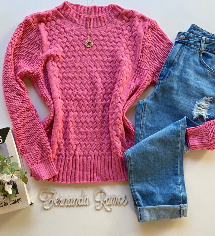 Blusa Manga Longa Feminina Tricot Luana Rosa Fernanda Ramos Store