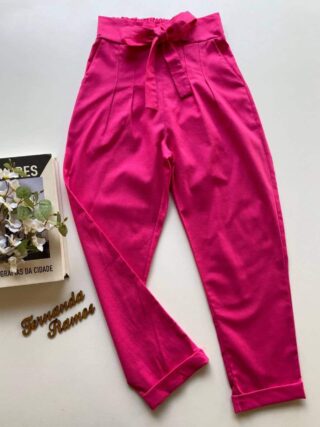 Calça Feminina Viscolinho com Amarração Pink - Fernanda Ramos Store