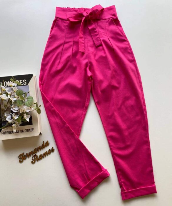 Calça Feminina Viscolinho com Amarração Pink - Fernanda Ramos Store