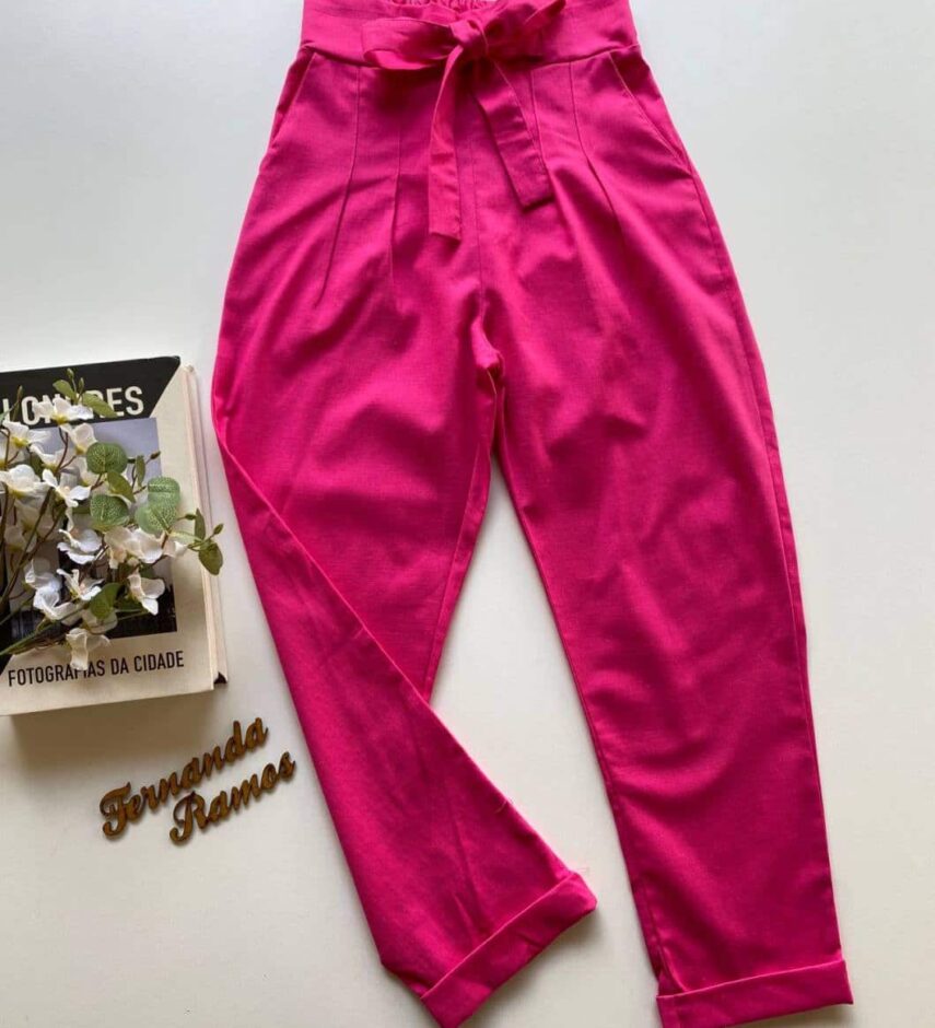 Calça Feminina Viscolinho com Amarração Pink - Fernanda Ramos Store