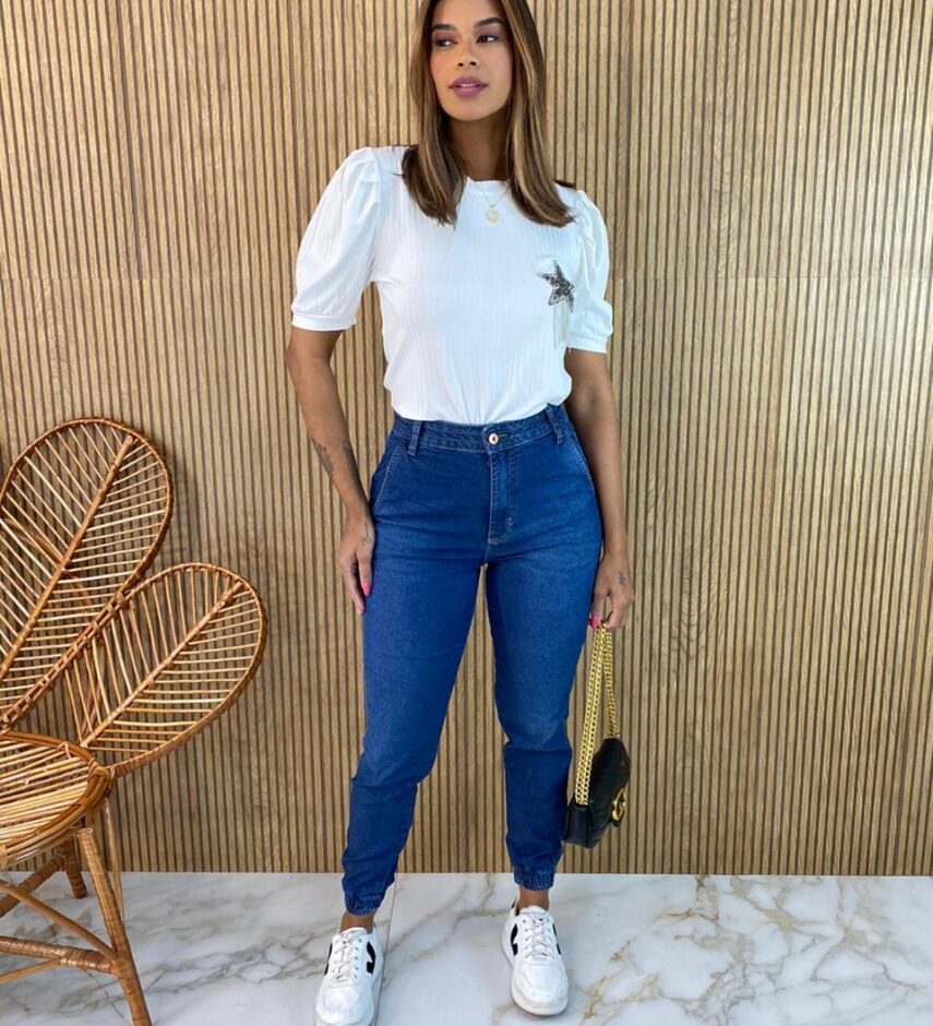 Calça Jeans Feminina Jogger com Elástico - Fernanda Ramos Store