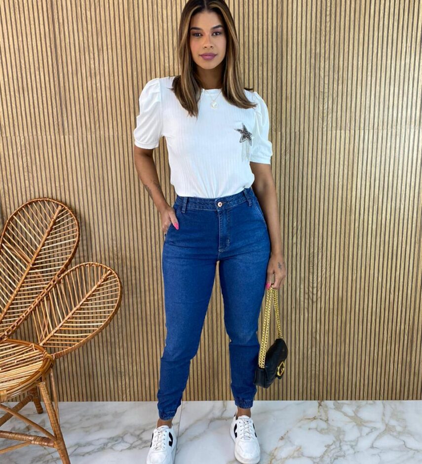 Calça Jeans Feminina Jogger com Elástico - Fernanda Ramos Store