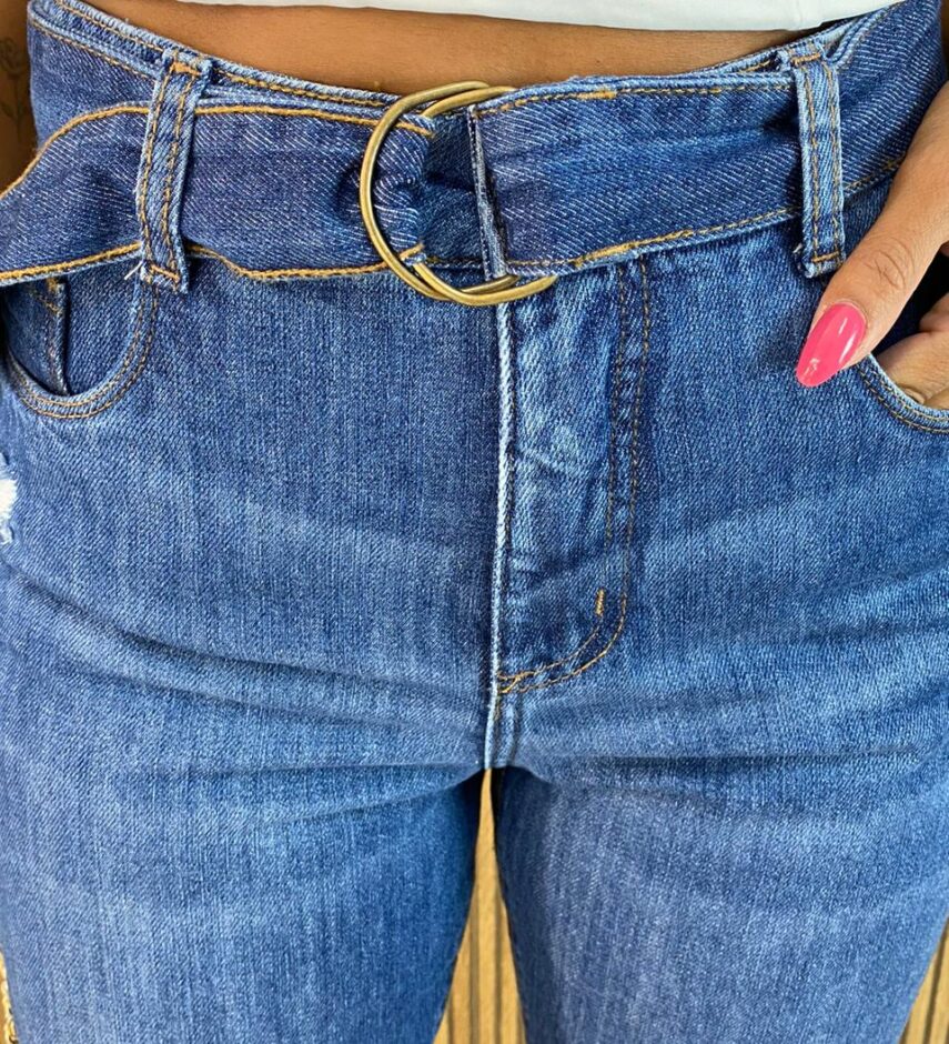 Calça Jeans Feminina Mom com Cinto 29361 - Fernanda Ramos Store