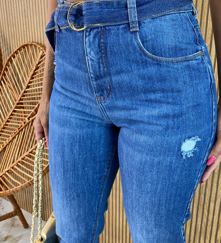 Calça Jeans Feminina Mom com Cinto 29361 - Fernanda Ramos Store
