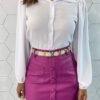 Camisa Cropped Feminino Manga Longa Elis Branca - Fernanda Ramos Store