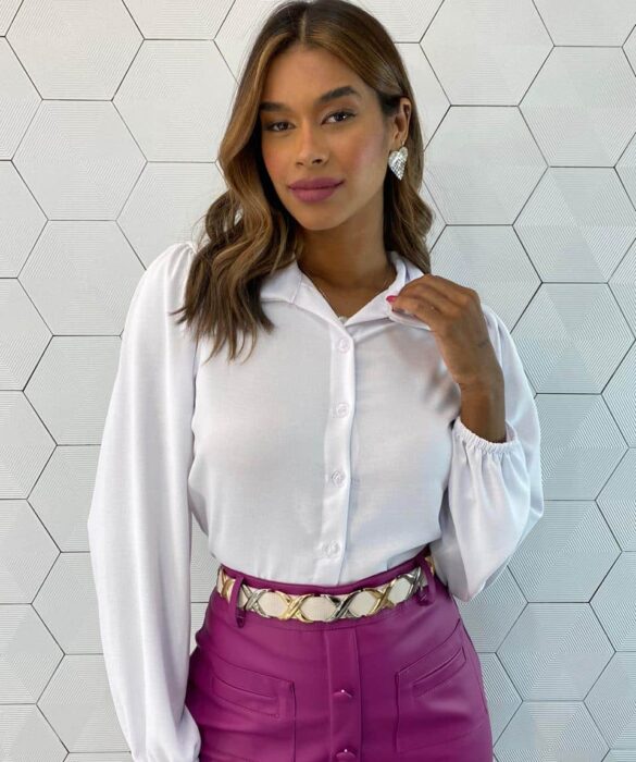 Camisa Cropped Feminino Manga Longa Elis Branca - Fernanda Ramos Store