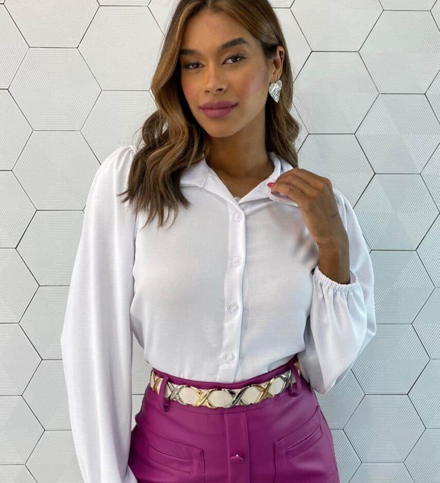 Camisa Cropped Feminino Manga Longa Elis Branca - Fernanda Ramos Store