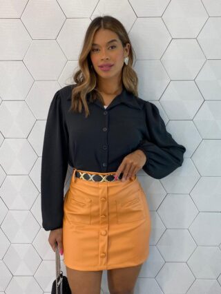 Camisa Cropped Feminino Manga Longa Elis Preta - Fernanda Ramos Store