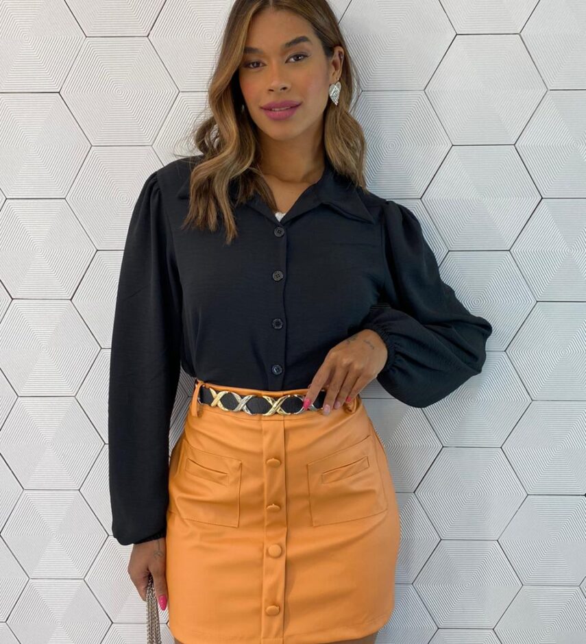 Camisa Cropped Feminino Manga Longa Elis Preta - Fernanda Ramos Store