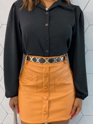 Camisa Cropped Feminino Manga Longa Elis Preta - Fernanda Ramos Store