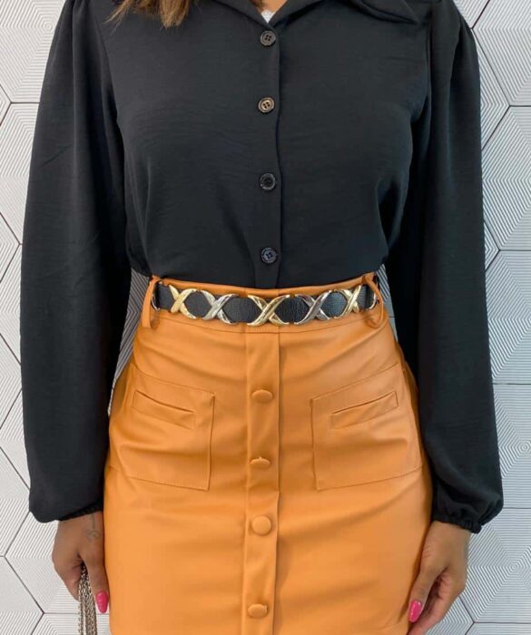 Camisa Cropped Feminino Manga Longa Elis Preta - Fernanda Ramos Store