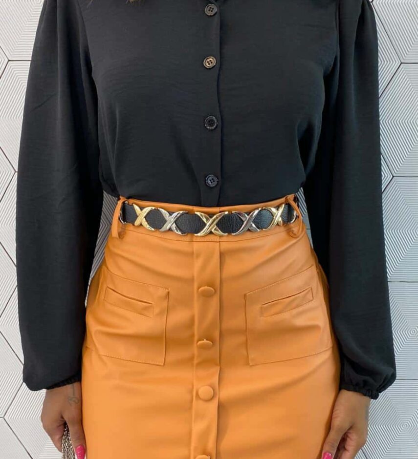 Camisa Cropped Feminino Manga Longa Elis Preta - Fernanda Ramos Store
