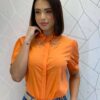 Camisa Feminina Manga Curta com Aplicações Laranja - Fernanda Ramos Store