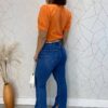 Camisa Feminina Manga Curta com Aplicações Laranja - Fernanda Ramos Store