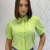 Camisa Feminina Manga Curta com Aplicações Verde Lima - Fernanda Ramos Store