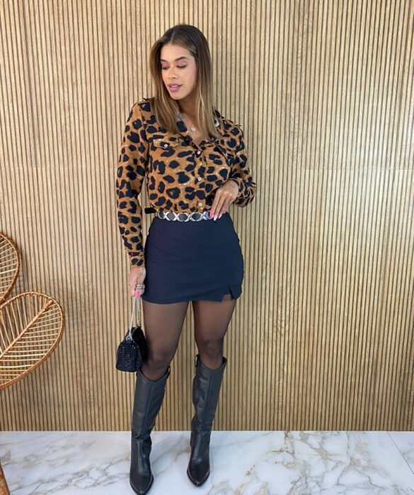 Camisa Feminina Manga Longa Bruna Animal Print - Fernanda Ramos Store