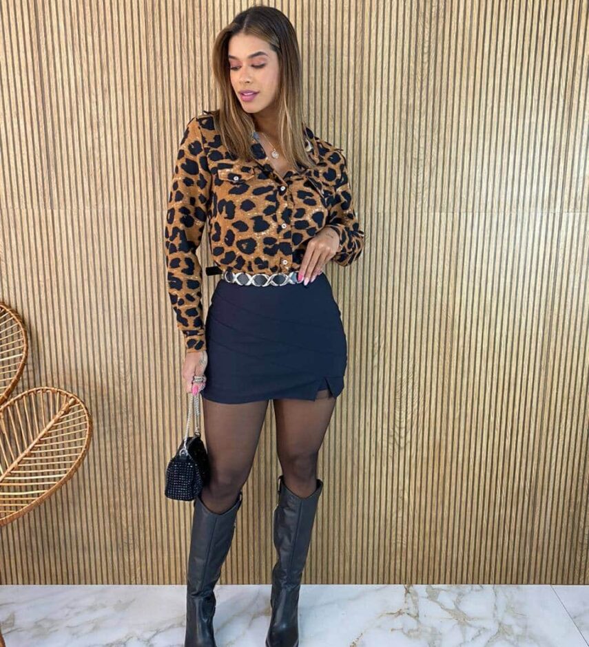 Camisa Feminina Manga Longa Bruna Animal Print - Fernanda Ramos Store