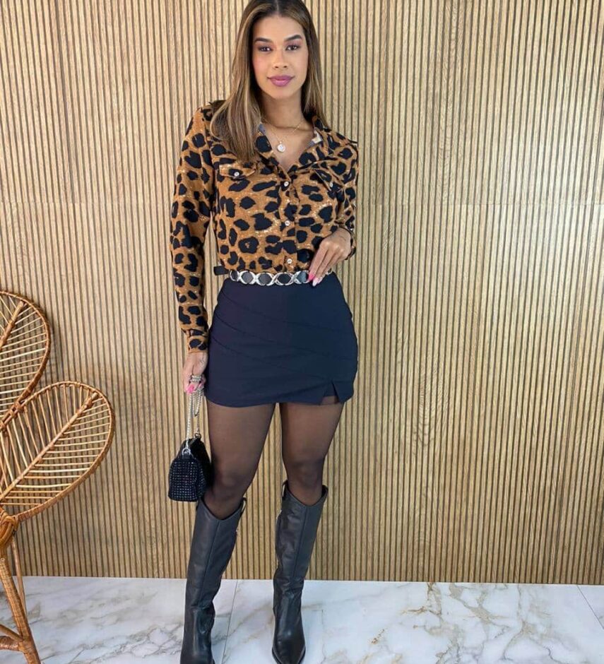 Camisa Feminina Manga Longa Bruna Animal Print - Fernanda Ramos Store