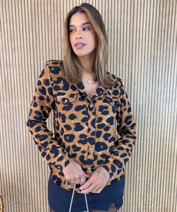 Camisa Feminina Manga Longa Bruna Animal Print - Fernanda Ramos Store