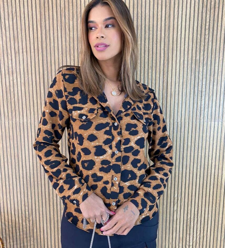 Camisa Feminina Manga Longa Bruna Animal Print - Fernanda Ramos Store