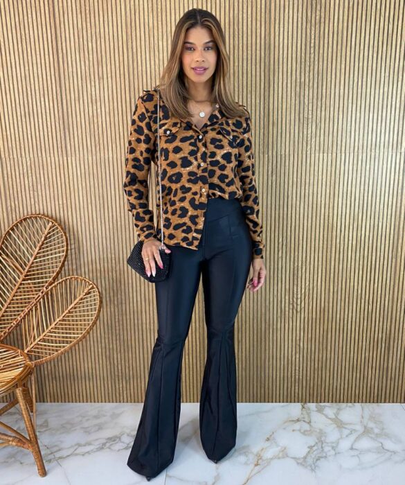 Camisa Feminina Manga Longa Bruna Animal Print - Fernanda Ramos Store