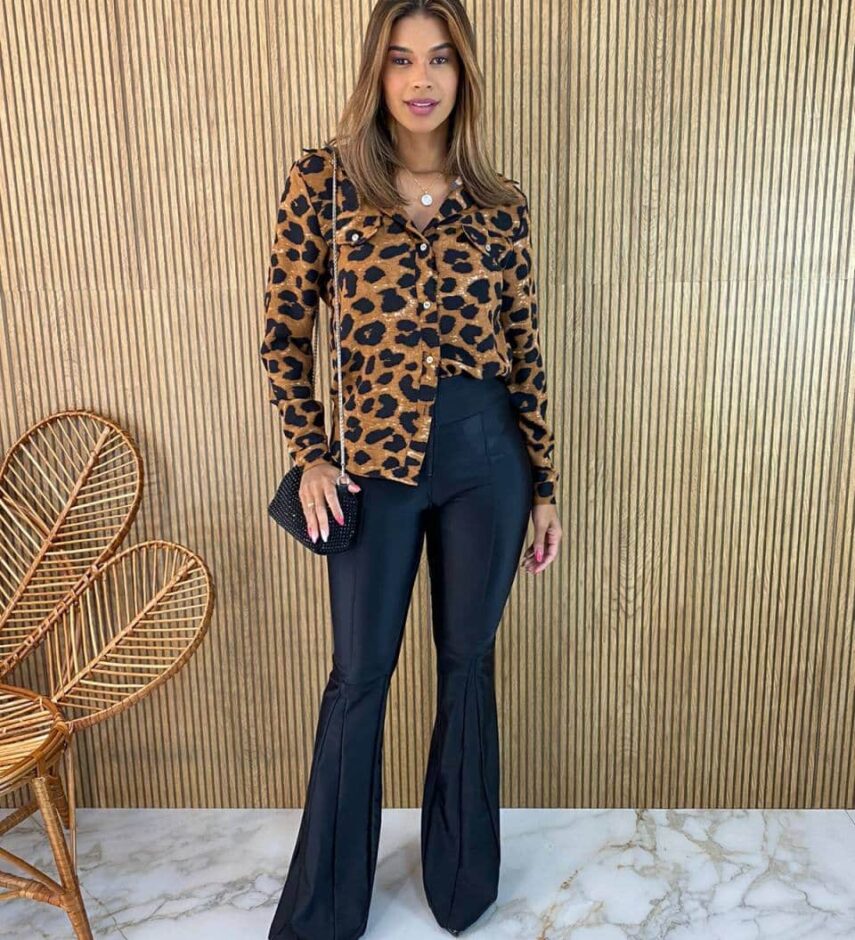 Camisa Feminina Manga Longa Bruna Animal Print - Fernanda Ramos Store