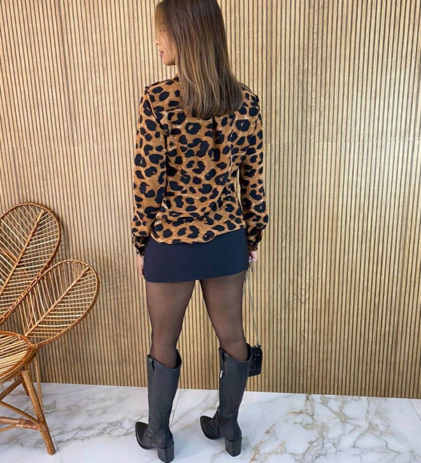 Camisa Feminina Manga Longa Bruna Animal Print - Fernanda Ramos Store