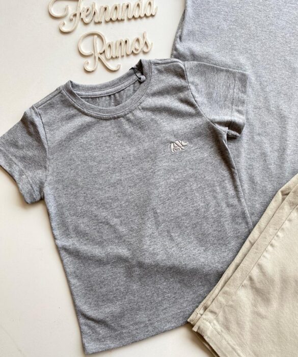 Camiseta Infantil Masculina Manga Curta Cinza Cor 01 - Fernanda Ramos Store