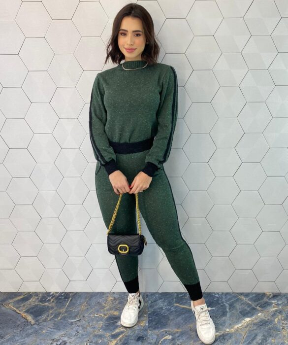 Conjunto Calça e Blusa Manga Longa Tricot Mousse Verde Fernanda Ramos Store