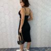 Conjunto Canelado Elis Cropped com Bojo e Saia Midi Preto - Fernanda Ramos Store