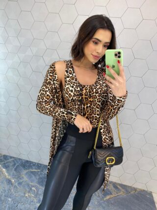 Conjunto Feminino Cardigan Alongado e Regata Animal Print - Fernanda Ramos Store