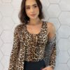 Conjunto Feminino Cardigan Alongado e Regata Animal Print - Fernanda Ramos Store