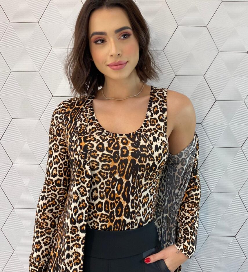 Conjunto Feminino Cardigan Alongado e Regata Animal Print - Fernanda Ramos Store