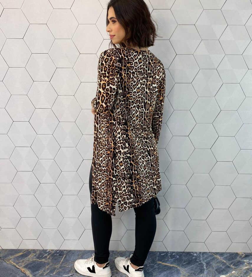 Conjunto Feminino Cardigan Alongado e Regata Animal Print - Fernanda Ramos Store