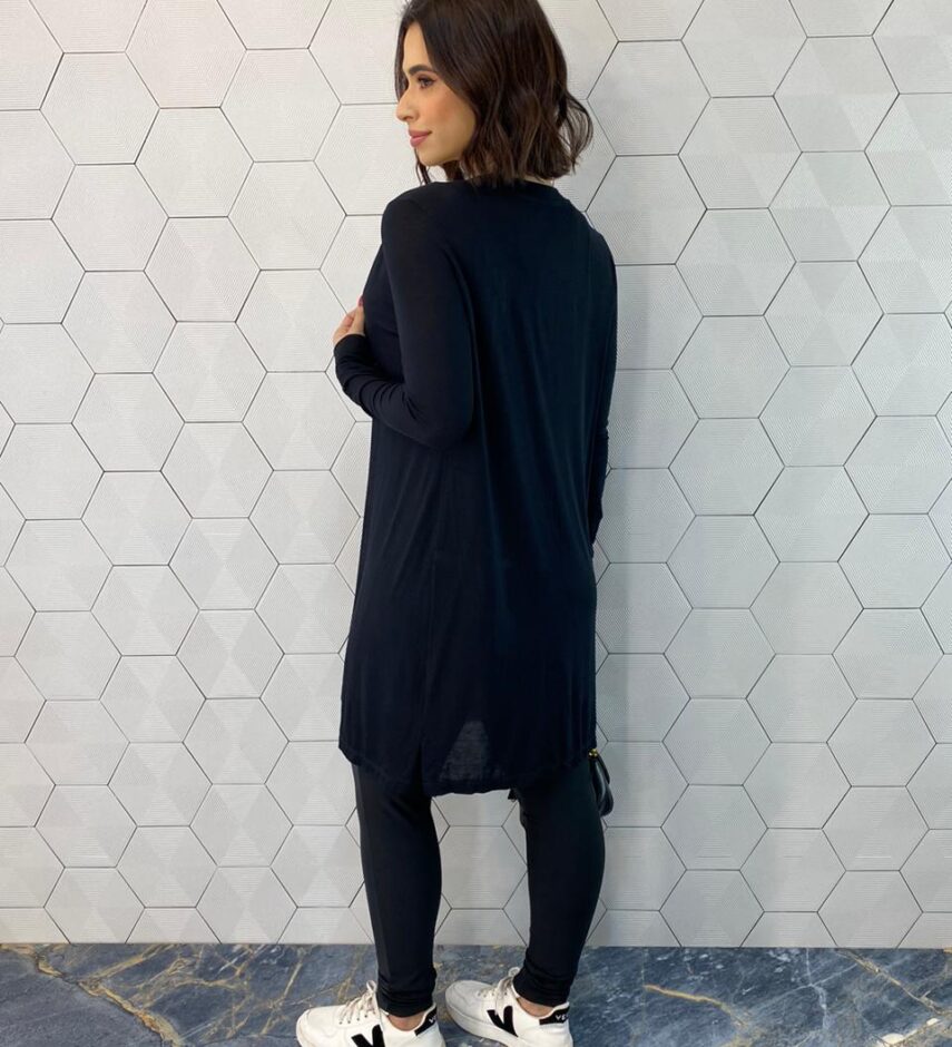 Conjunto Feminino Cardigan Alongado e Regata Preto - Fernanda Ramos Store
