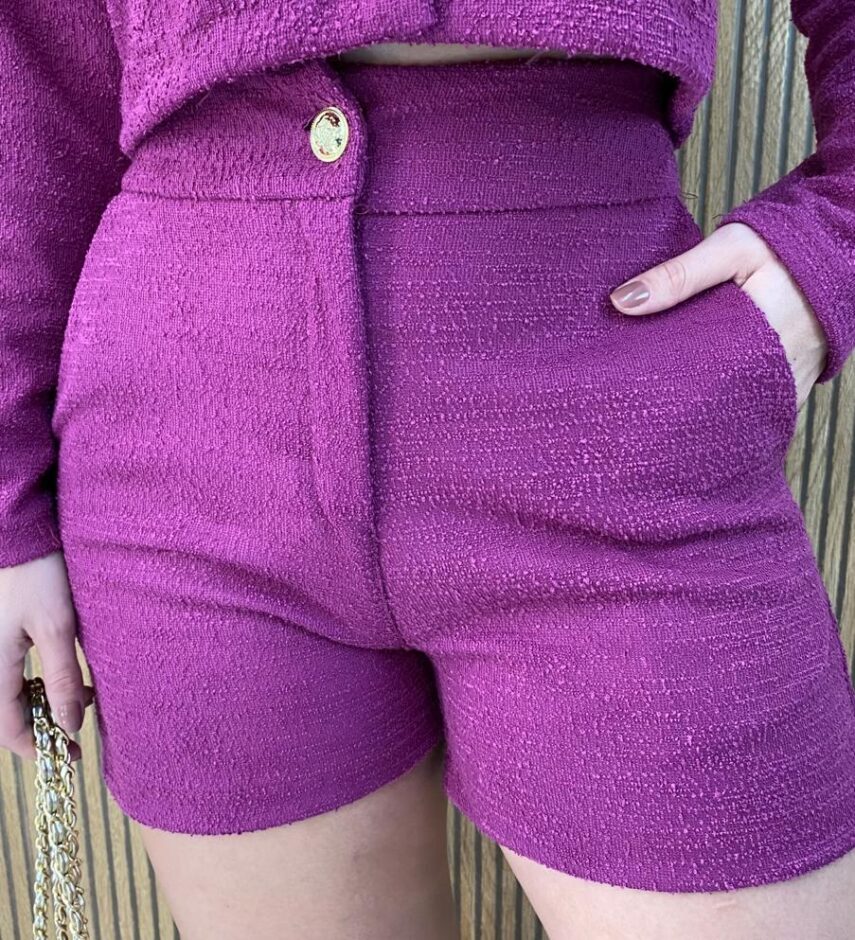 Conjunto Feminino Casaquinho Manga Longa e Short Fúcsia - Fernanda Ramos Store