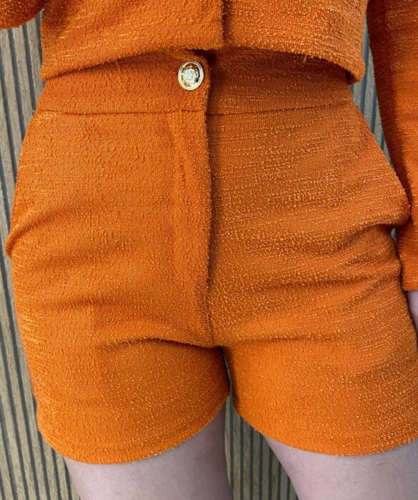 Conjunto Feminino Casaquinho Manga Longa e Short Laranja - Fernanda Ramos Store