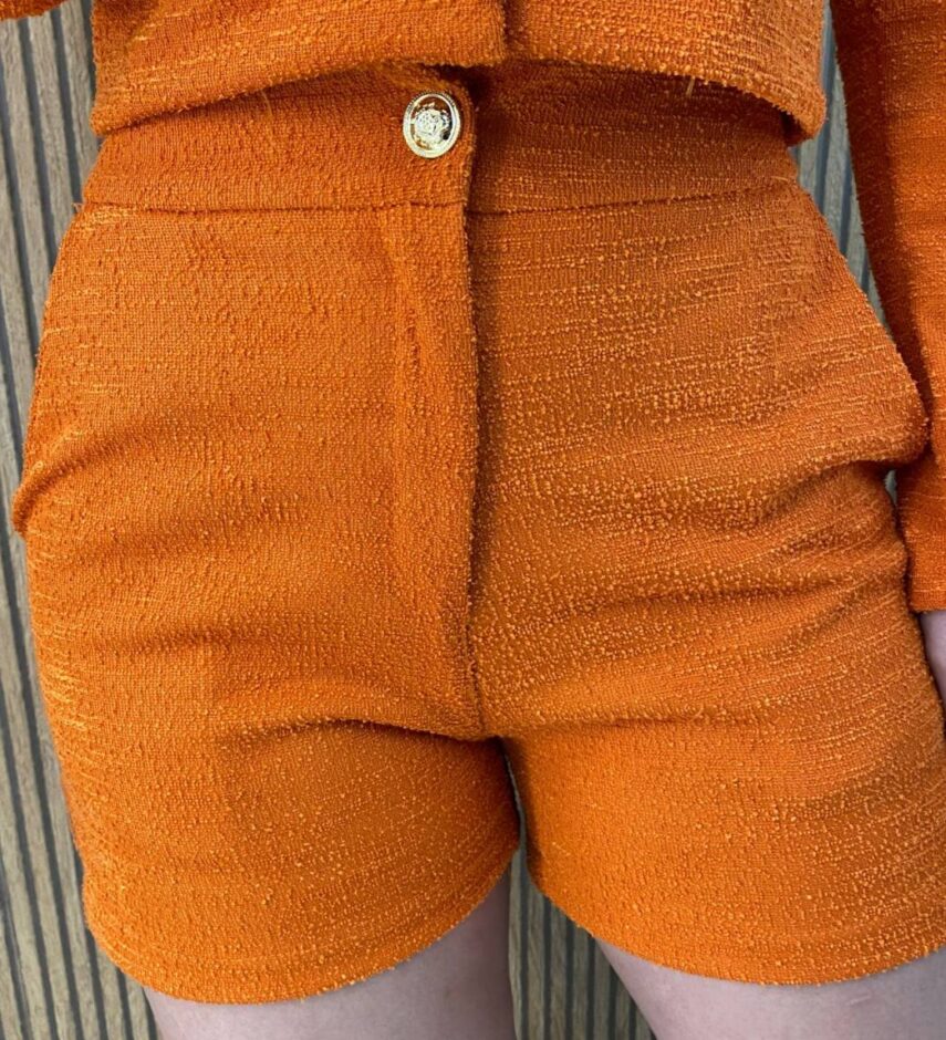 Conjunto Feminino Casaquinho Manga Longa e Short Laranja - Fernanda Ramos Store