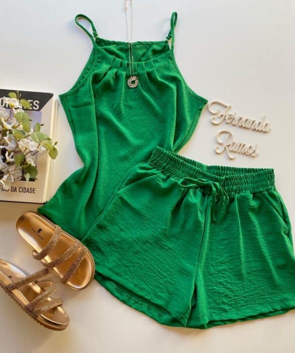 Conjunto Feminino Duna Short e Regata Alça Regulável Verde - Fernanda Ramos Store