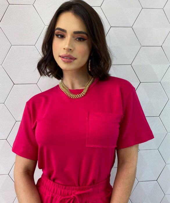 Conjunto Moletinho Calça e Blusa Manga Curta Emily Pink - Fernanda Ramos Store