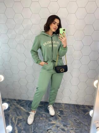 Conjunto Moletom Maya Calça e Cropped Manga Longa Verde Fernanda Ramos Store