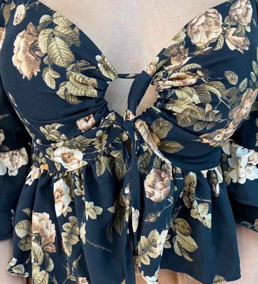 Cropped Feminino com Bojo Manga 3/4 Lastex Atrás Estampado - Fernanda Ramos Store