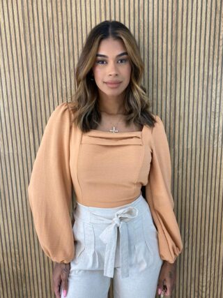 Cropped Feminino com Bojo Manga Longa Bia Bege - Fernanda Ramos Store